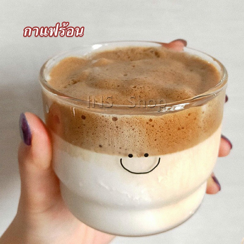 INS ถ้วยนม  ใส่เครื่องดื่มเย็น ๆ ถ้วยแก้วกาแฟ ใส่น้ำผลไม้ สกรีนภาพน่ารัก Glasses