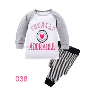 LGLP-038-LGLP ชุดนอนเด็กหญิง แนวเข้ารูป Slim Fit ผ้า Cotton 100% เนื้อบาง สีขาว ลายtotolly