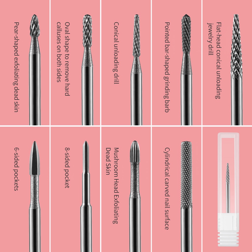 LUSLUKING ทังสเตนคาร์ไบด์เจาะเล็บไฟล์เล็บสําหรับยาทาเล็บเจลยูวีลบหนังกําพร้า เครื่องขัดเล็บเหล็กทังสเตน หัวเจียเล็บ แยกหัว - รูปที่ 2