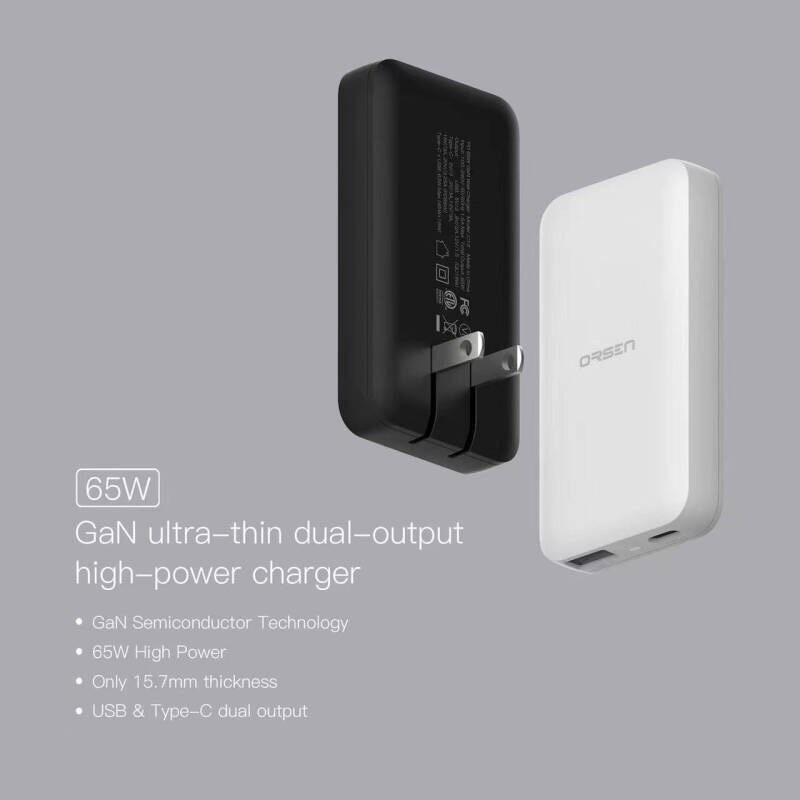 Eloop C13 หัวชาร์จเร็ว 2 พอร์ต GaN PD 65W + QC3.0 (USB/Type-C) มีหัวปลั๊กชาร์จไฟได้ในตัว พับเก็บได้ 