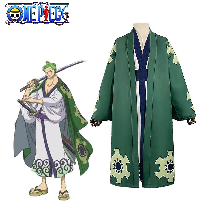One Piece Anime Roronoa Zoro Cosplay Costume Kimono Robe Full Suit roronoa zoro Slicked-back Short L