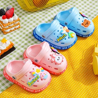 รองเท้าแตะ Crocs แบบนิ่ม ลายกระต่าย สีชมพู กันลื่น เหมาะกับเดินชายหาด ห้องน้ํา สําหรับเด็กผู้ชาย และเด็กผู้หญิง อายุ 1-8 ปี