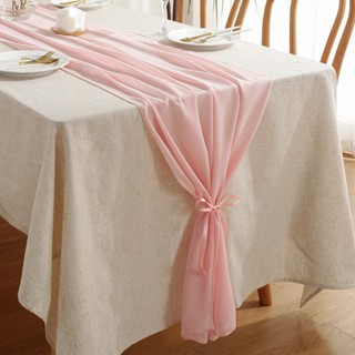 Luxury Table Runner Gauze Chiffon Nordic Tablecloth Elegant Dining Table Decoration Cloth Solid Blue Grey Pink Green Cabinet Furniture Decor for Wedding Bridal Shower Christmas Par