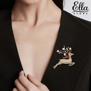 Ellastore123 เข็มกลัดมุกเทียม รูปกวางน่ารัก หรูหรา เครื่องประดับ สําหรับผู้หญิง