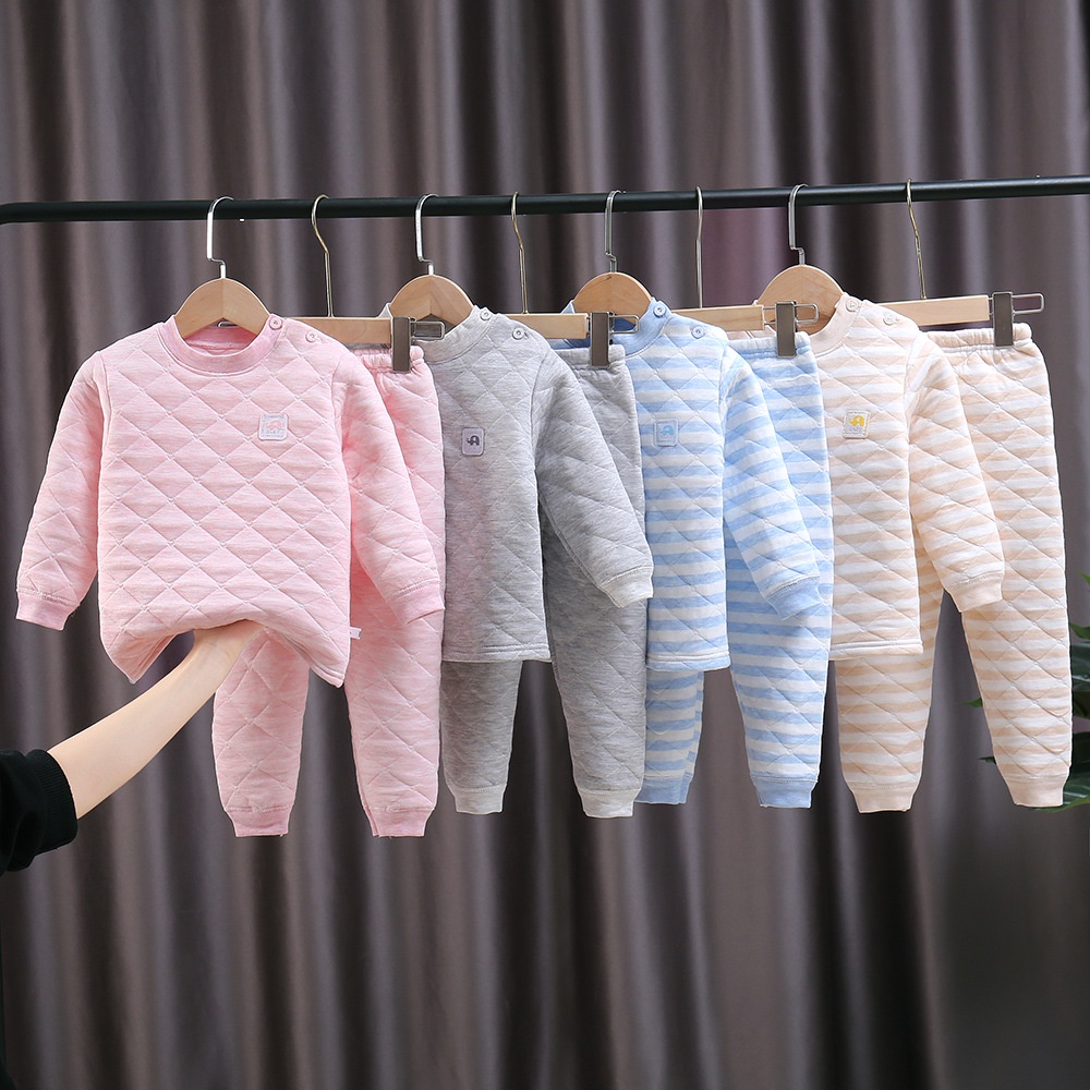 [ZY] 60-130 ซม. เด็ก สามชั้น ความร้อน สูท ผ้าฝ้ายแท้ แขนยาว สูท ฤดูใบไม้ร่วง ฤดูหนาว ผ้าห่ม เด็ก บวก ขนแกะ หนา ชุดนอนสูท ทารก เทอร์โม