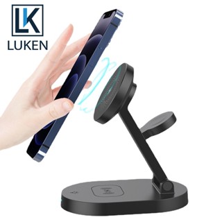 Luken 3 in 1 แท่นชาร์จไร้สาย 15W ชาร์จไว สําหรับ iP12 11 Pro XS MAX 8 APP Watch SE 6 5 4 3 AirPo Pro