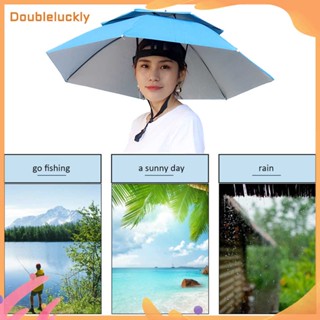 ✿Doubleluckly✿ ม่านบังแดดตกปลาพับได้คุณภาพสูง หมวกคลุมศีรษะ ร่ม หมวก ป้องกันรังสียูวี (สีเลคบลู)