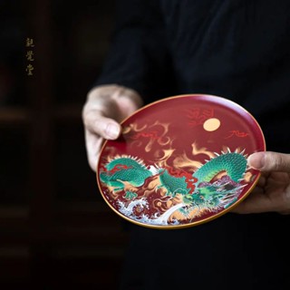 Jingdezhen Hand-painted Palace Yellow Glaze Green Painted Golden Dragon Teapot Tray Pot Bearing Diameter 16cm