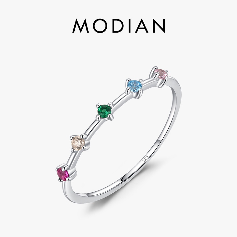 Modian แหวนเงินแท้ 925 แพลตตินัม ชุบทองคําขาว ซ้อนกันได้ สีรุ้ง สําหรับผู้หญิง งานแต่งงาน ของขวัญ