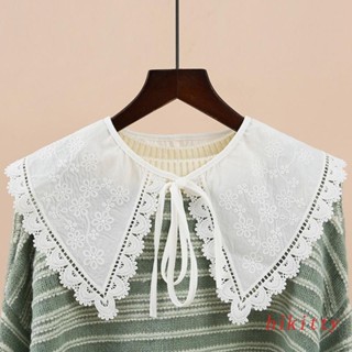 Hik ปกเสื้อปลอม ปักลายดอกไม้ ลูกไม้ สีขาว สไตล์ญี่ปุ่น สําหรับผู้หญิง นักเรียน