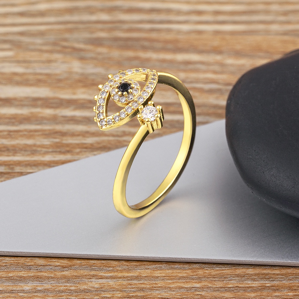 แหวนตาปีศาจตุรกีนำโชคปรับขนาดได้ชุบทองเพทายสำหรับคู่รัก แหวนผู้หญิงเทรนด์เครื่องประดับสำหรับงานปาร์ตี้