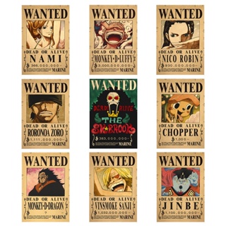 ใหม่ สติกเกอร์โปสเตอร์ กระดาษคราฟท์ ลายอนิเมะ One Piece Luffy Zoro Wanted สไตล์เรโทร สําหรับตกแต่งผนังบ้าน เก็บสะสม