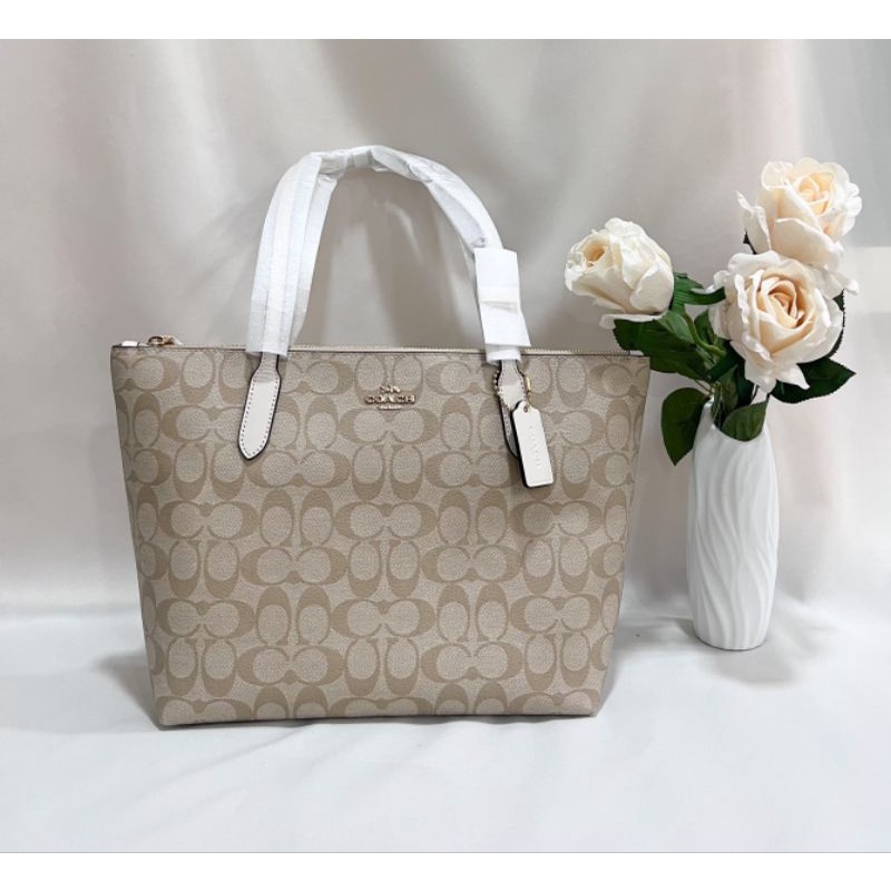 NEW COACH ZIP TOP TOTE (COACH 4455)IM/Light Khaki /Chalk