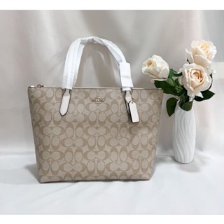 NEW COACH ZIP TOP TOTE (COACH 4455)IM/Light Khaki /Chalk