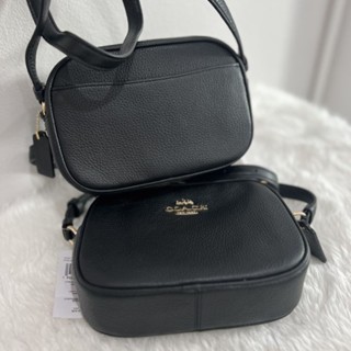 🥰NEW COACH MINI JAMIE CAMERA BAG IN SIGNATURE CANVAS สีดำหนังล้วน👜