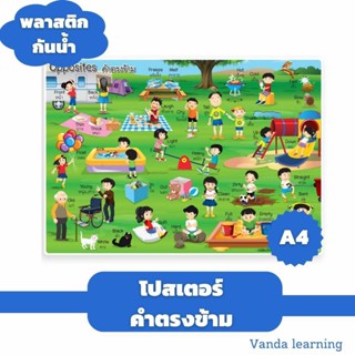 โปสเตอร์คำตรงข้าม ขนาด A4 Opposites Vocabulary EA-400 Vanda learning