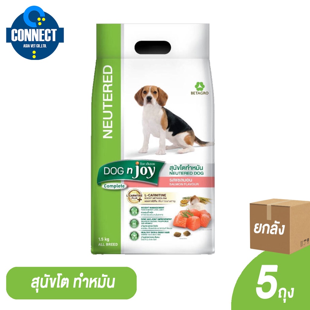 {ขายยกลัง 5 ถุง} Dog'njoy อาหารสุนัขโตทำหมัน รสแซลมอน 1.5 กิโลกรัม