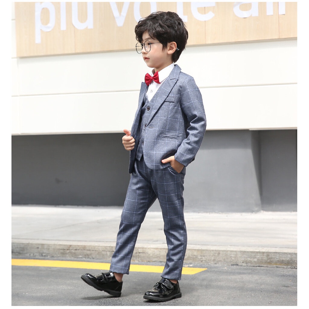 Bset0113- พร้อมส่งจากไทย ชุดออกงานเด็กชายครบเซท 4 ชิ้น ครบชุดสูทเด็กชายสีเทา และสีแดงเข้มเหมือนแบบ เนื้อผ้าสวย มีเสื้... - รูปที่ 6