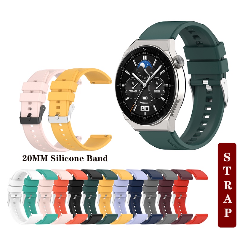 สายนาฬิกาข้อมือซิลิโคน สีเงิน สีดํา 20 มม. สําหรับ Huawei Watch GT2 42 มม. GT3 Pro 43 มม.