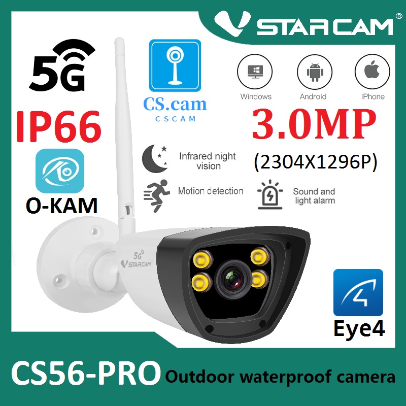 Vstarcam CS56-PRO ใหม่ ปี2022( รองรับ WiFi 5G ) ความละเอียด 3 ล้านพิกเซล (1296P) กล้องวงจรปิดไร้สาย Outdoor ภาพสี มีAI+
