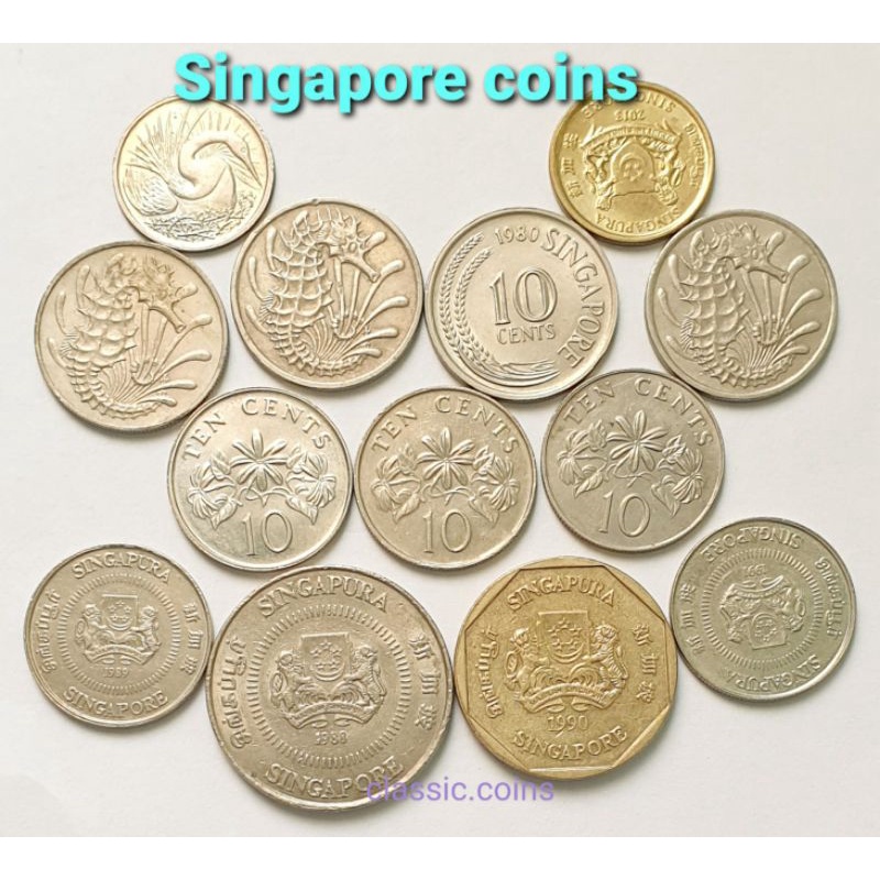 เหรียญ Singapore *(ชุด 13 เหรียญ)*1974,1978,1980,1981,1988,1989,1990