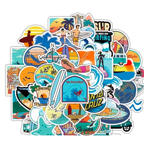 【fast delivery】50pcs Beach Surfing Stickers For Skateboard Guitar Motorcycle Laptop Waterproof Sticker Toy Decals