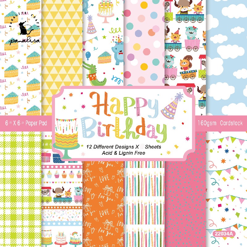 กระดาษแพ็ค 6 "x6" สุขสันต์วันเกิด 12 แผ่นการ์ดกระดาษพื้นหลังศิลปะทํา DIY กระดาษสมุดภาพหัตถกรรม