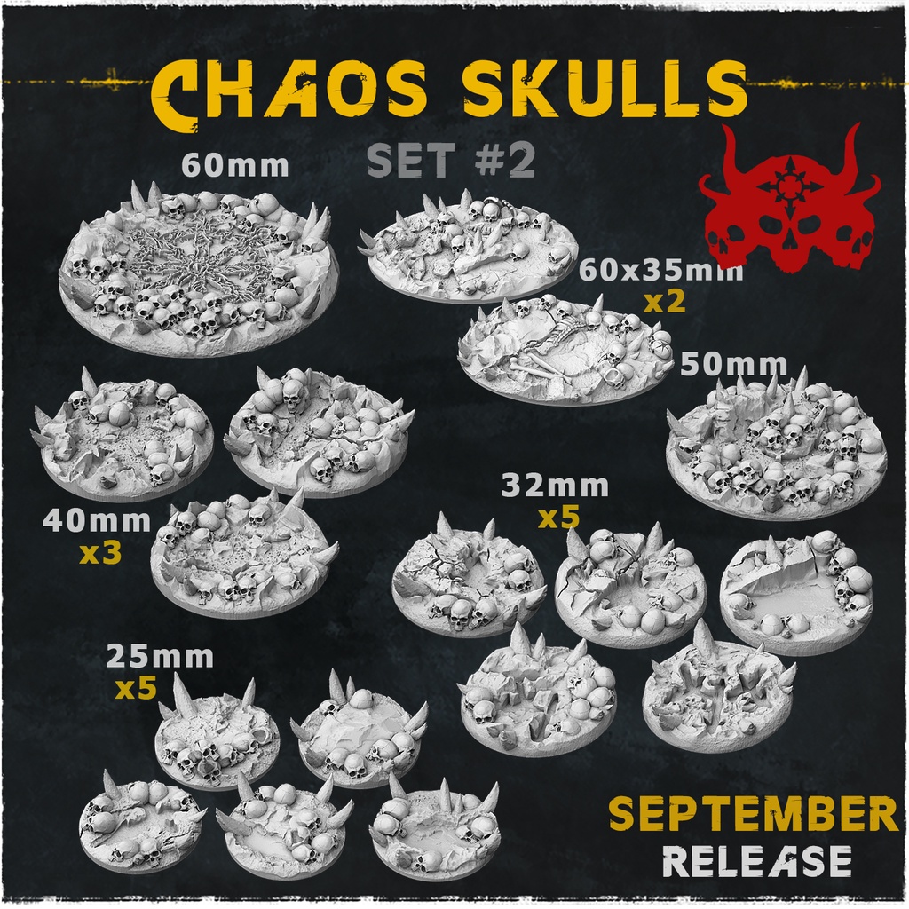 Chaos skull miniature base จัดส่งได้ใน1-3วัน ฐานโมเดล warhammer 40k [Designed by Zabavka]