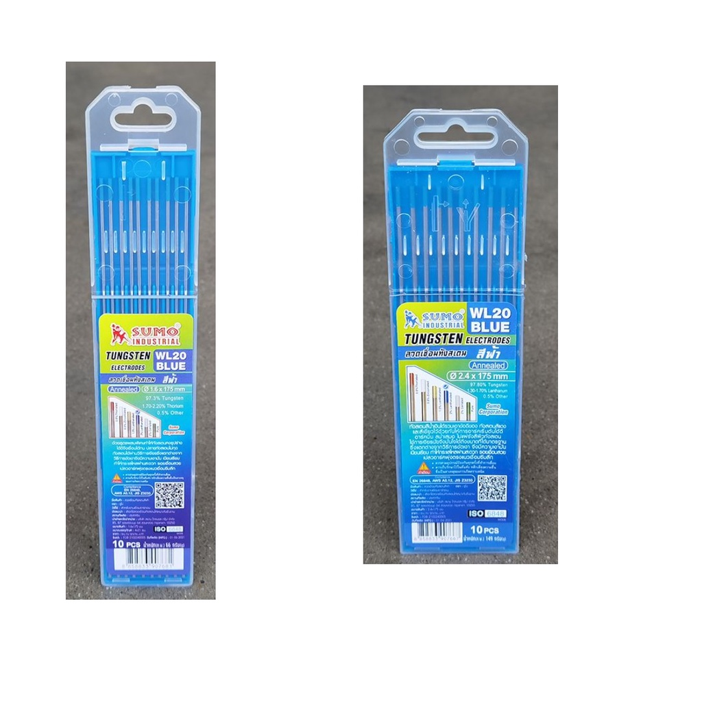 (*หัวสีฟ้า*)SUMO ลวดเชื่อมทังสเตน สีฟ้าSUMO WL-20 ขนาด 1.6, 2.4 mm (10 เส้น/แพค) ยี่ห้อ SUMO ของเเท้