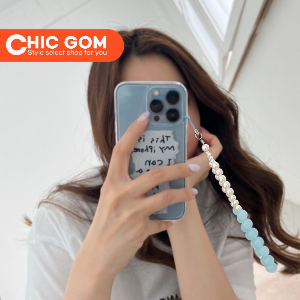 【 Chic GOM 】สายรัดโทรศัพท์มือถือขนมหวานผสมมุก / แถบข้าง / K-Star Hot Item / สไตล์เกาหลี