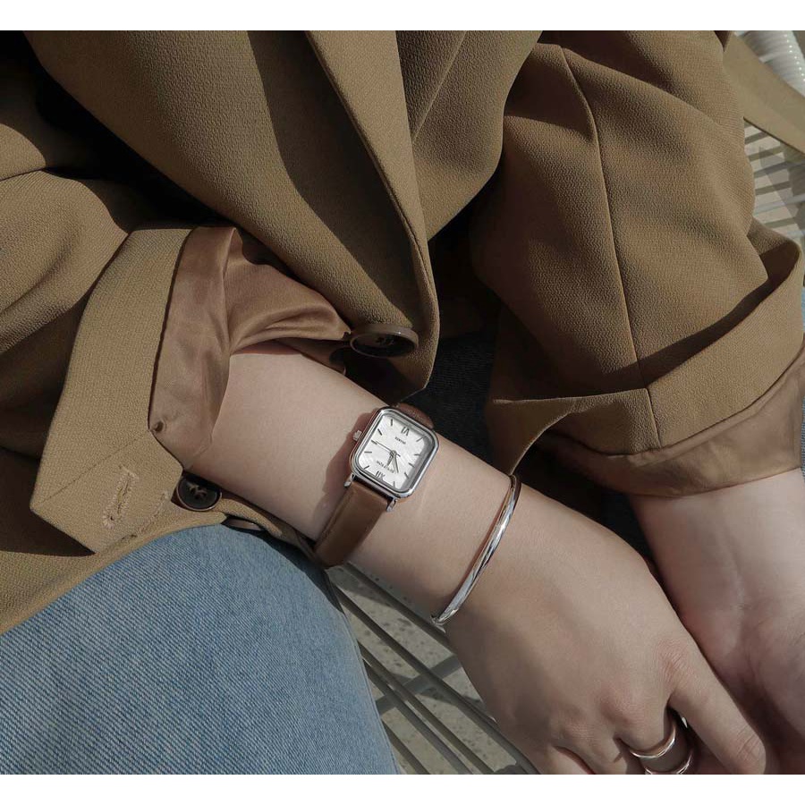 Rumtton นาฬิกาข้อมือ สายหนัง ประดับมุก สีน้ําตาล สีขาว สีเงิน สําหรับแม่ และเด็ก