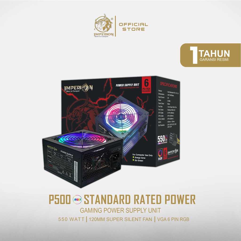 PSU Imperion 550w LED RGB 6 PIN Gaming Power Supply PSU ATX 550 วัตต์ 6pin