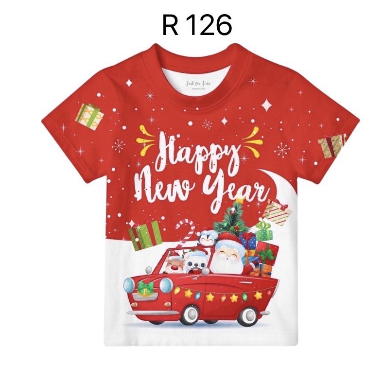 พร้อมส่ง เสื้อเด็กลายคริสมาสต์ สวัสดีปีใหม่ เนื้อผ้าแบบเสื้อกีฬา ลายเฉพาะร้านเท่านั้น