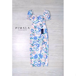 เซ็ตเสื้อครอปแขนตุ๊กตา และกระโปรงยาวผ่าหน้ามีเชือกรูด (C028) Pimala