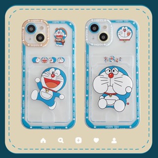 เคสโทรศัพท์มือถือแบบนิ่ม TPU ใส ลายการ์ตูนโดเรม่อน พร้อมช่องใส่บัตร สําหรับ IPhone 14 Plus 13 12 11 Pro Max X Xs XR 8 7 Plus