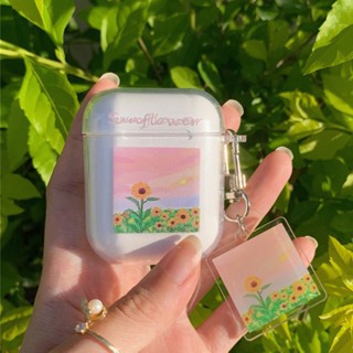 เคสหูฟัง TPU แบบนิ่ม ลายดอกทานตะวัน กันกระแทก พร้อมพวงกุญแจ สําหรับ Apple Airpods 3 Airpods 1 2 Airpods Pro