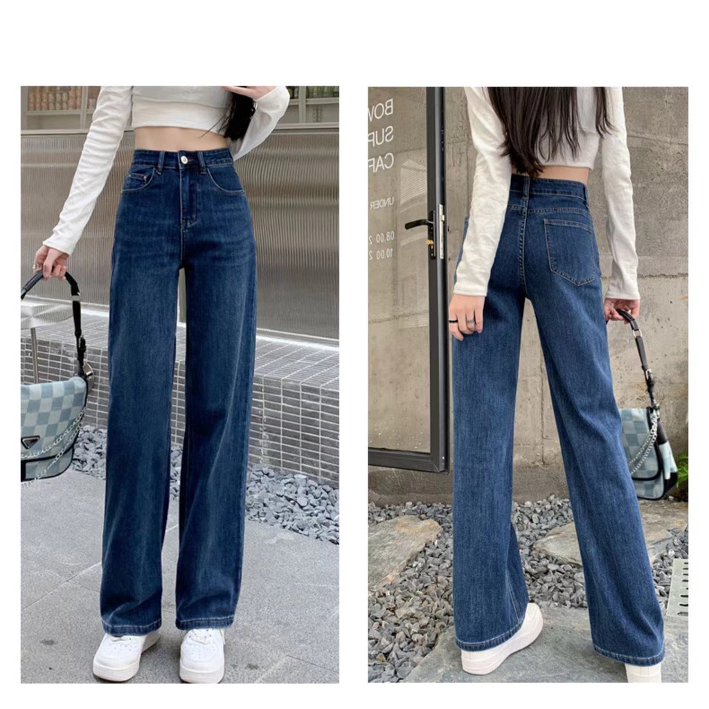 Queen-jeans 588 มีไซซ์ S-2XL กางเกงยีนส์ เอวสูง สไตล์เกาหลี แนววินเทจ เท้ากว้าง กางเกงยีนส์ขายาว