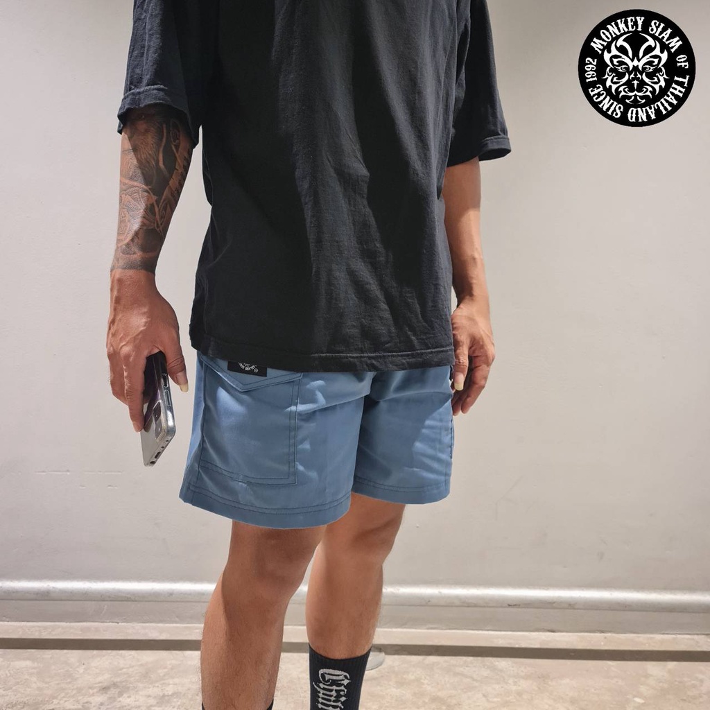 [ลดล้างสต็อก 2XL-3XL] กางเกงขาสั้น ผ้าcotton LIGHT BLUE - ฟ้า Monkey siam ใส่สบาย กางเกงกีฬาขาสั้น ก