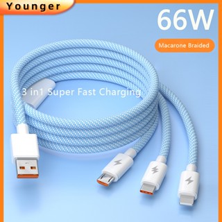 3 in 1 สายเคเบิลข้อมูล แบบถัก มาการอง 66W 6A สายชาร์จเร็วพิเศษ Micro USB Type-C อุปกรณ์เสริมโทรศัพท์มือถือ Android