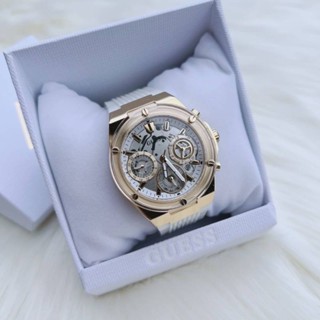 😀⌚นาฬิกาข้อมือผู้หญิง สายซิลิโคนสีขาว🌈 #GUESS  ECO-FRIENDLY WHITE AND GOLD BIO-BASED WATCH