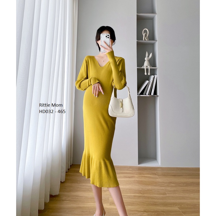 [RittieMom Gown Dress] ชุดคลุมท้องผ้าวูล รหัส HD032