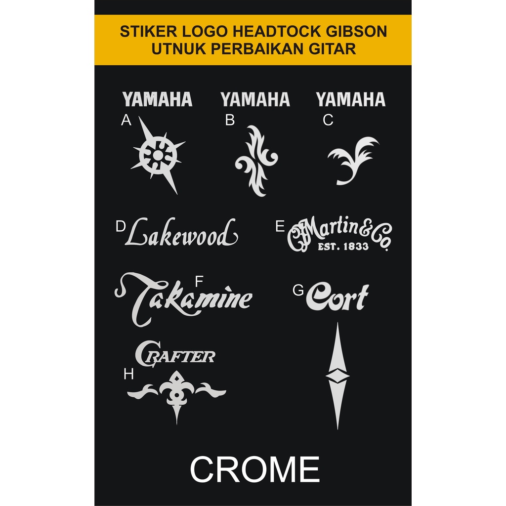 ขายสติ๊กเกอร์ยี่ห้อ CUSTOM Acoustic Guitar Headstock LOGO