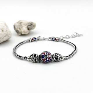 สร้อยข้อมือเงินแท้สี่เสาชาร์มลงยา เงินแท้ 925: DSP 925 Sterling Silver Flower Bracelet [CEM0133]