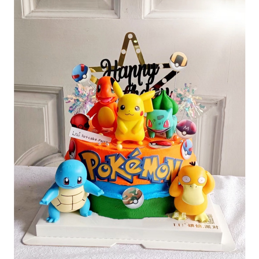 [Spot]1 ชุด Baokemeng Pikachu Squirtle Toy รุ่น Shortcake ตกแต่ง, Pikachu อุปกรณ์เค้กวันเกิด