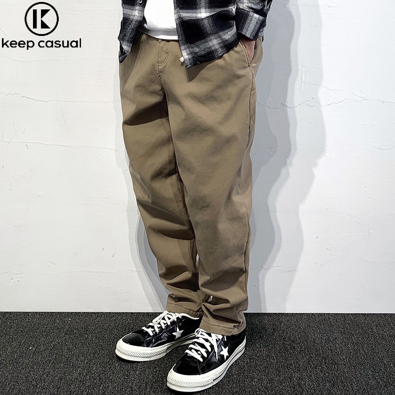 Keep Casual กางเกงผู้ชาย Youth Mid-waist Loose Simple Cargo Pants