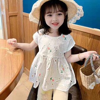 เสื้อเชิ้ตแขนสั้น ปักลาย สไตล์เกาหลี สําหรับเด็กผู้หญิง