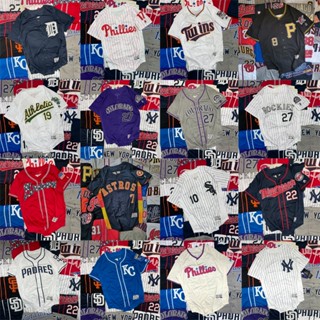 เสื้อกีฬาเบสบอล แขนสั้น ทรงหลวม สไตล์ฮิปฮอป สตรีท ฮิปฮอป เรโทร ไซซ์ Mlb