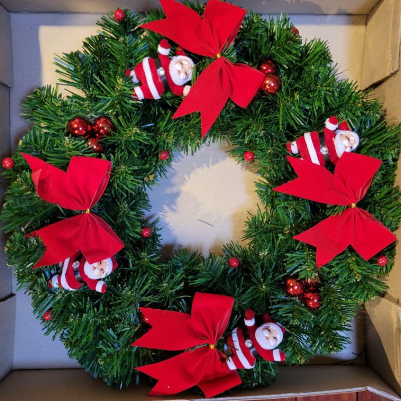 (จากไทย) หรีดคริสต์มาส 18 นิ้ว แถมตะขอแขวน (Chrsitmas Wreath 18 inches)