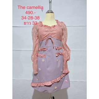 เดรสสั้น สีม่วง ชมพูลูกไม้ THE CAMELLIA SIZE M