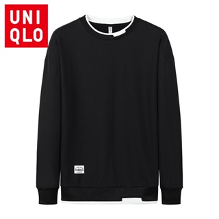 Uniqlo เสื้อกันหนาว คอกลม แขนยาว แบบสวมหัว สไตล์คลาสสิก แฟชั่นสําหรับผู้ชาย